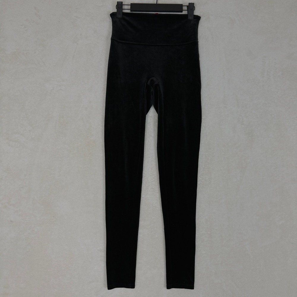 SPANX‎ Black Velvet High Waisted Leggings Women's Size M Holiday Party Slimming